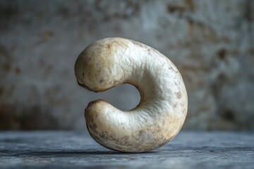 one vertical cashew, facing forward, level shot