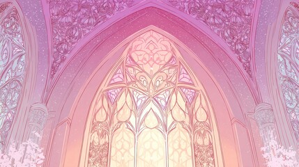 Fantasy arched window, soft pastel colors
