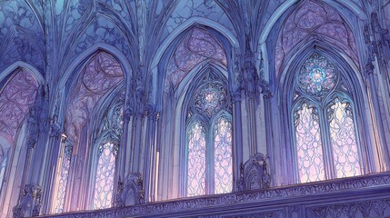 Naklejka premium A dreamy, violet Gothic cathedral interior