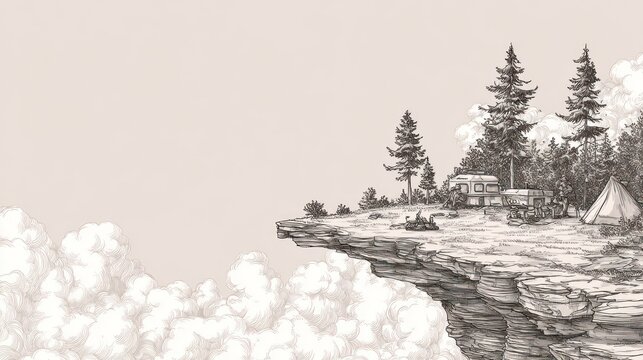 Clifftop campsite with camper van