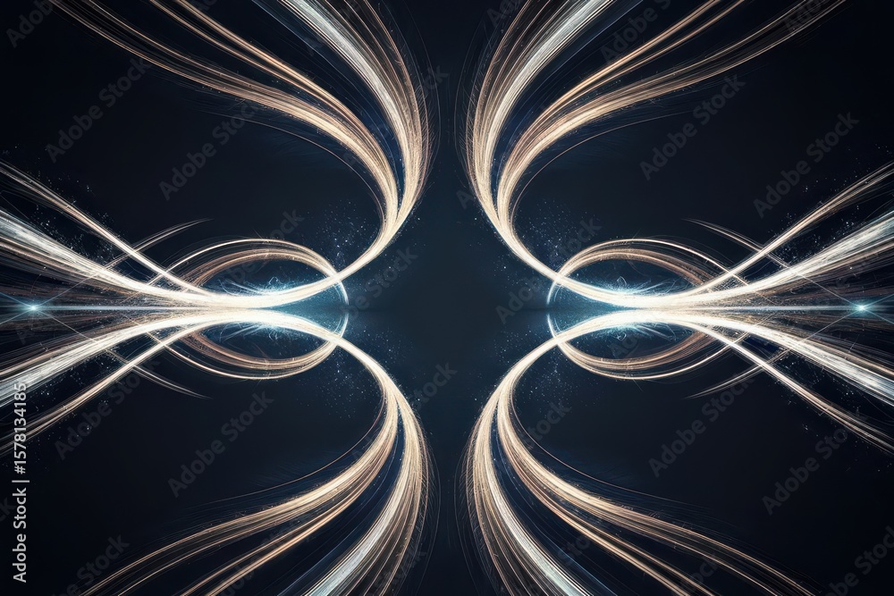 Poster symmetrical light trails against a dark backdrop creating captivating patterns