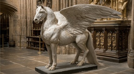 Winged horse statue in cathedral