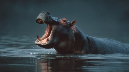 Hippopotamus in water, open mouth