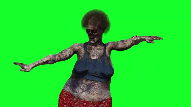 Zombie funny dance green screen realistic 4k animation.