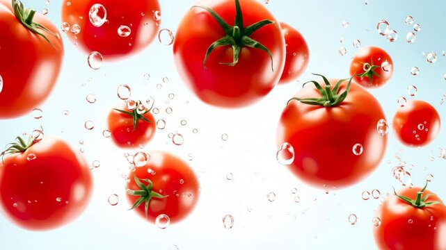 水の中の新鮮なトマトと気泡