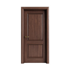 Modern Wooden Door with Gold Handle on Transparent Background