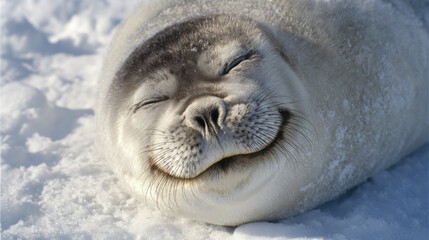 Happy seal resting on snow