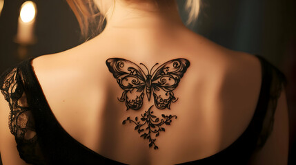 Womans back tattoo butterfly design