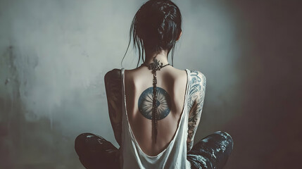 Woman with back tattoos