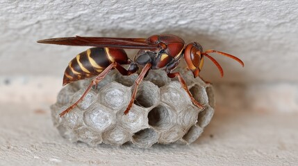 Wasp and nest close-up