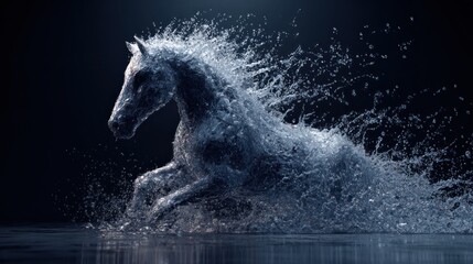 Majestic horse, water splashes