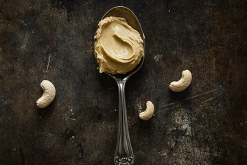 spoon with cashew nutbutter, top view