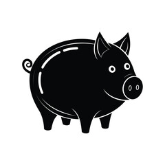 Stylized black and white cartoon pig standing on four legs image