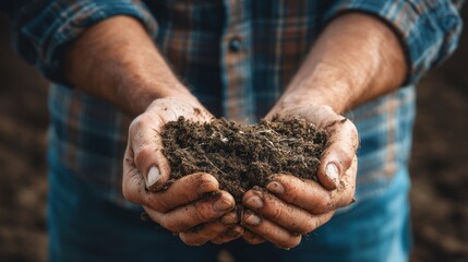 Hands holding rich dark soil