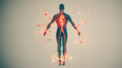 Obraz premium Human Body Illustration with Colorful Circulatory System and Heart