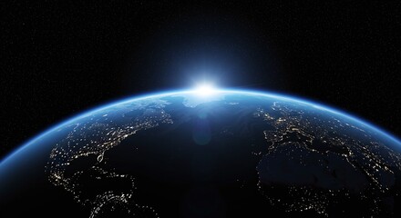 Obraz premium Earth From Space with Sunrise Over Horizon in Dark Sky