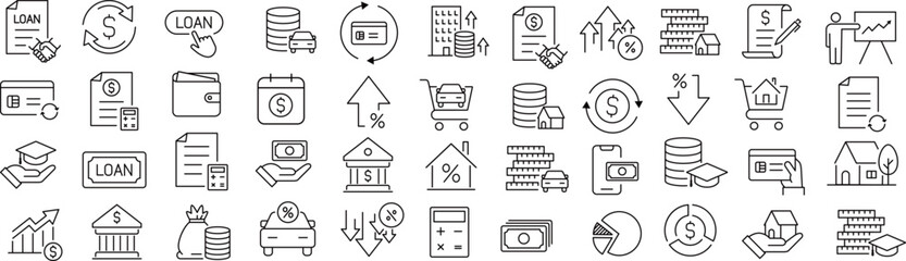 ベクターでモノクロのローンに関する線画アイコンセット
