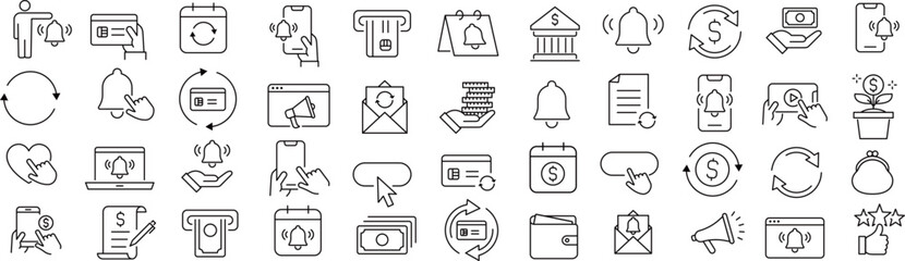 ベクターでモノクロのサブスクリプションに関する線画アイコンセット
