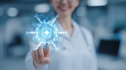 Digital healthcare shield concept illustration