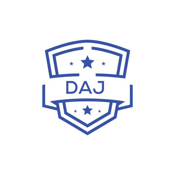 Classic Shield Logo with Stars and DAJ Letters &ndash; Premium Badge or Security Brand Identity. DAJ Letter Logo.
