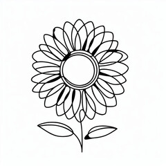 One-line drawing of a sunflower with large round petal arrangement and circular center, minimalist vector style.
