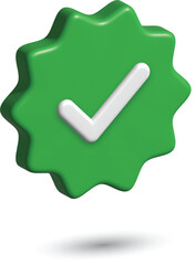 3D Verified Checkmark Badge Icon. Green Guarantee Tick Mark for Certification and Validation. © Designhat07