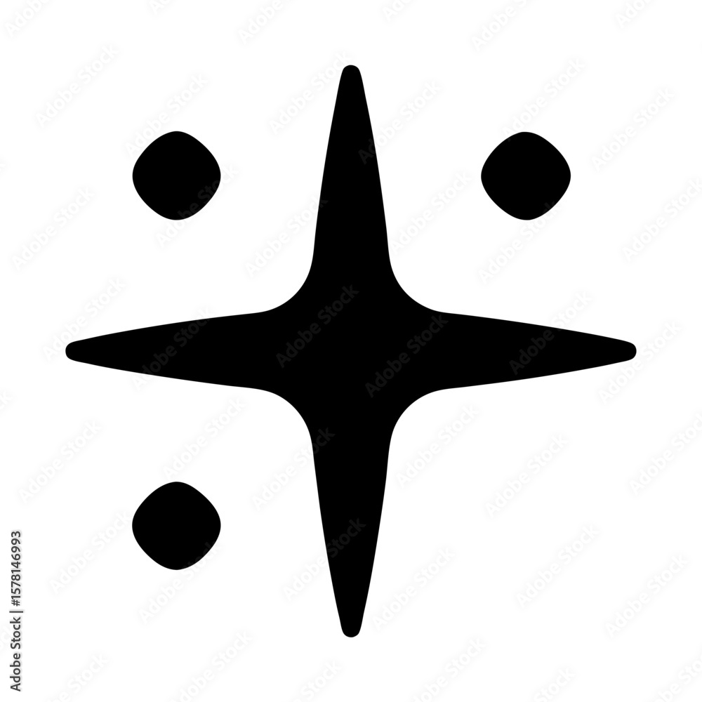 Poster abstract symbol with four points and three round elements on white background