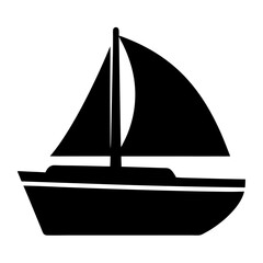 Silhouette of Sailboat Icon, A black silhouette of a sailboat with a sail, representing maritime, travel, and sailing activities in a simple design.
