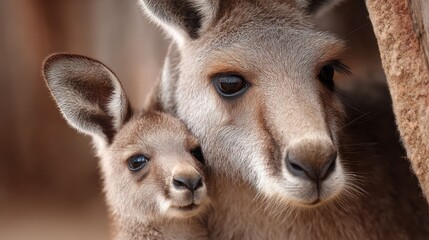 Close-up of kangaroo mother and joey