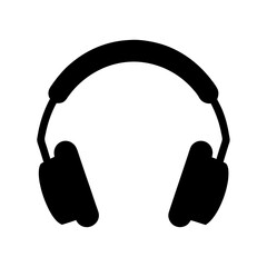 A sleek black silhouette of audio headphones for music or gaming use