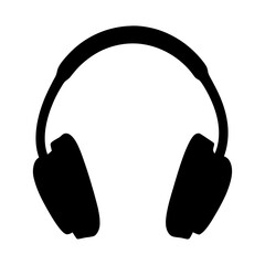 Black Silhouette of Headphones on White Background for Audio Listening