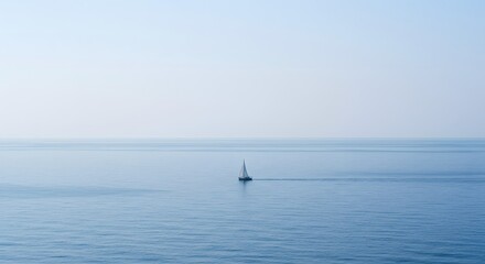 Sailboat on the horizon, minimalist seascape.
