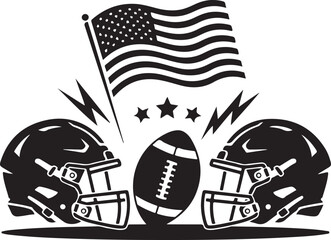 Naklejka premium American Sports Helmet & Flag SVG | Black Vector Art