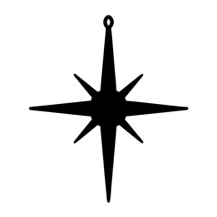 Black Silhouette of an Eight Pointed Star Ornament Ready to Hang