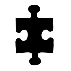 Single Black Puzzle Piece on White Background Symbolic of Problem Solving