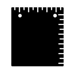 A black and white illustration of a perforated note with a ruler