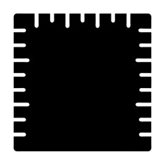 Black square shape with white tick marks along edges for measurement