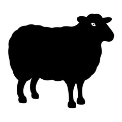 A Silhouette of a Sheep in Black Standing Against a White Background