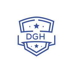 Classic Shield Logo with Stars and DGH Letters – Premium Badge or Security Brand Identity. DGH Letter Logo.
