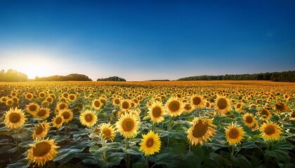 Fototapeta premium radiant sunflowers stretching towards the horizon under a clear blue sky