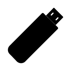 Silhouette of USB Flash Drive Icon, A black silhouette of a USB flash drive, symbolizing digital storage, data transfer, and technology in a minimalist design.
