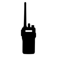 Black silhouette of a two way radio communication device on white background