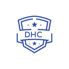 Classic Shield Logo with Stars and DHC Letters – Premium Badge or Security Brand Identity. DHC Letter Logo.

