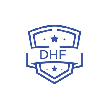 Classic Shield Logo with Stars and DHF Letters &ndash; Premium Badge or Security Brand Identity. DHF Letter Logo.
