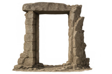 Weathered stone archway showcasing architectural decay, detached from background, ideal for digital design compositions