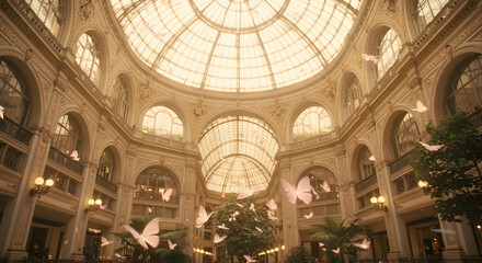 Grand Illuminated Dome with Classical Arches and Golden Interior Architecture