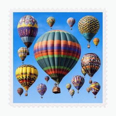 Obraz premium Colorful Hot Air Balloons on a Postage Stamp A