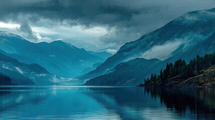 Obraz premium Misty mountain lake scene