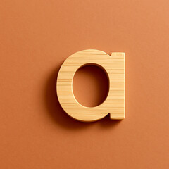 Lowercase Bamboo Letter A – Smooth Wooden Alphabet with Natural Matte Finish on Terracotta Background, Right-Aligned Minimal Composition for Eco-Friendly Design Concepts