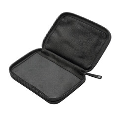 Black Zippered Pouch Open, Empty, Close-up